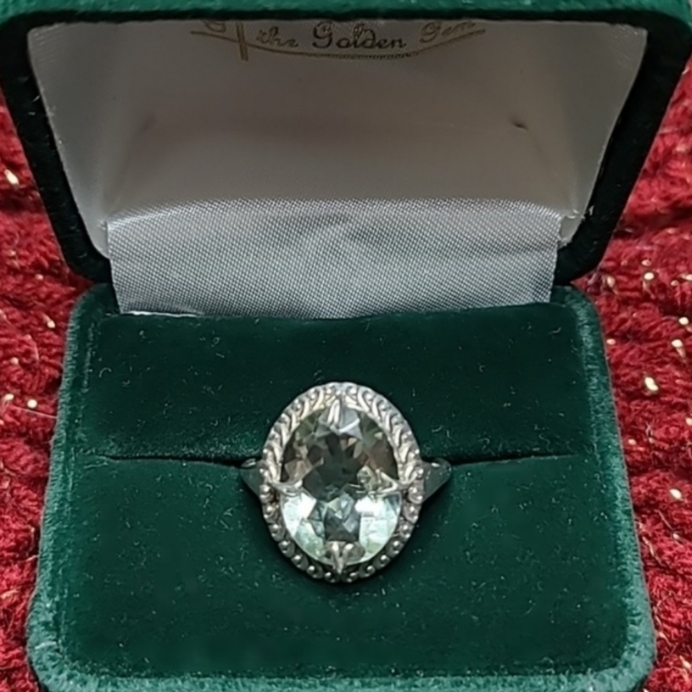 PTI Sterling Silver Large Green Stone Cocktail Ring Oval Size 9.75 Handmade